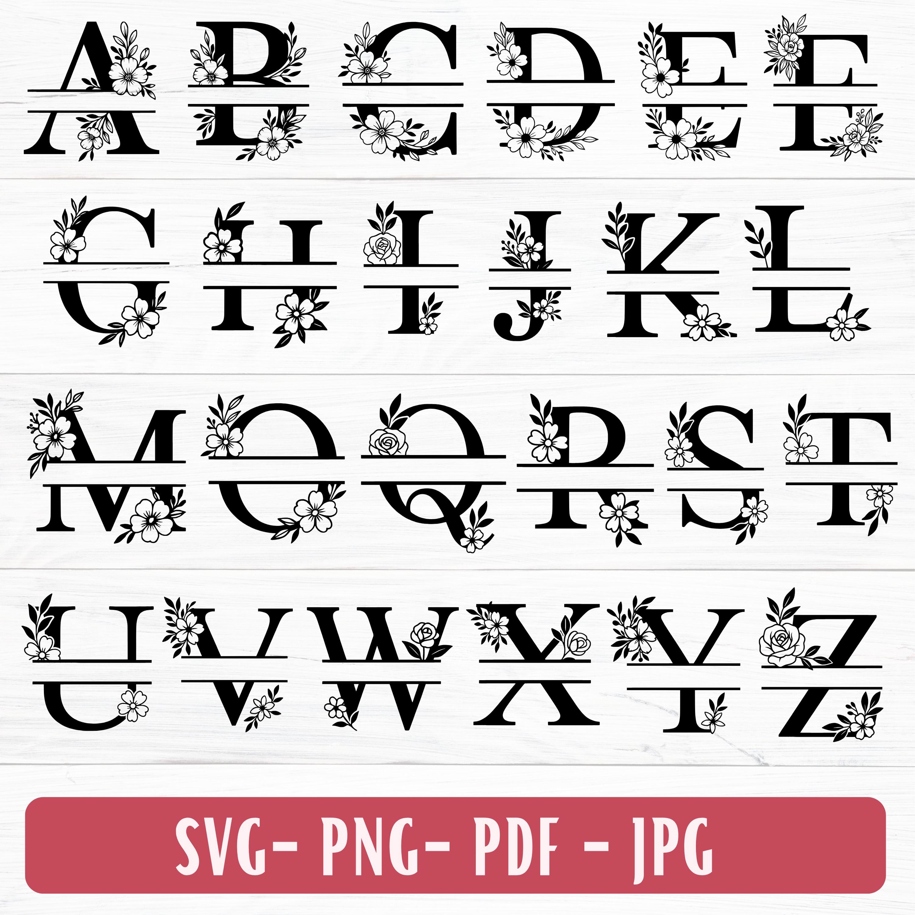 花柄モノグラム SVG バンドル: 花文字 A-Z、Cricut カットファイル