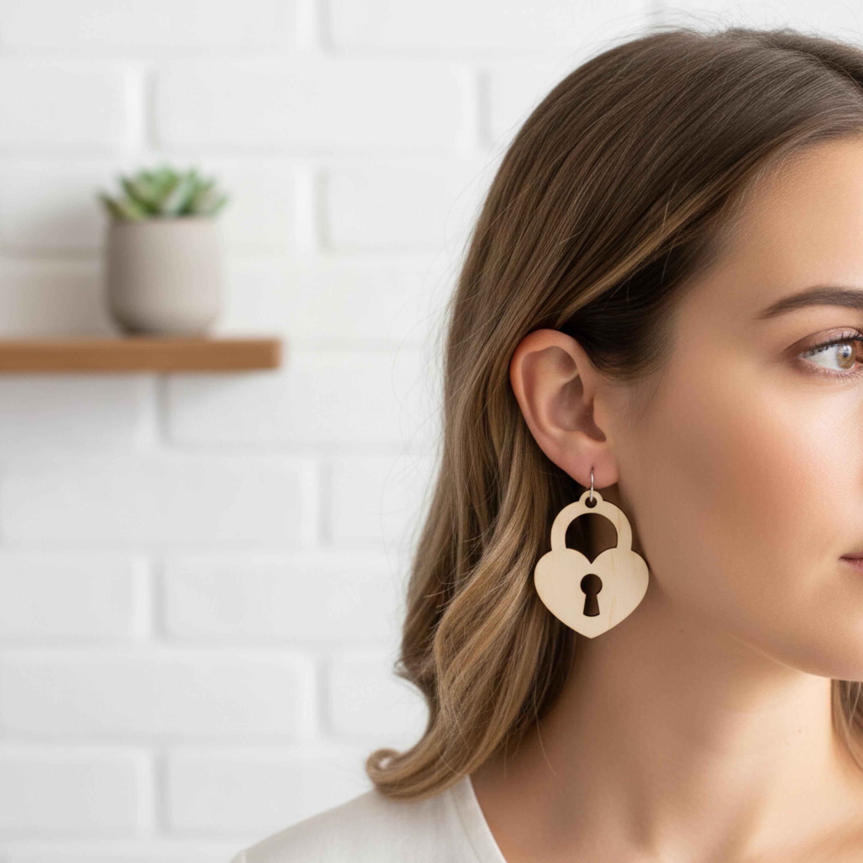 Heart Key and Lock Earring SVG Bundle: Laser Cut Wooden Jewelry ...