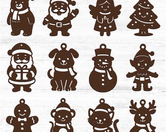 Paquete SVG de adornos navideños: Adornos para árbol cortados con láser (descarga digital)