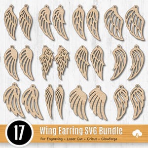 Wing Earring SVG Bundle: Faux Leather, Wood, Brass Jewelry Cricut, Laser DXF (Digital Download)