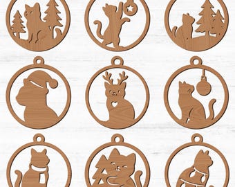 Cat Christmas Ornament SVG Bundle: Laser Cut File Pet Xmas Tree Decor (Digital Download)