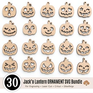 Halloween pumpa ornament SVG-paket: 30 Jack O'Lantern laserskurna filer (digital nedladdning)