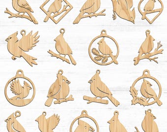 Cardinal Bird Christmas Ornaments: Laser Cut File Xmas Tree Decor Glowforge (Digital Download)