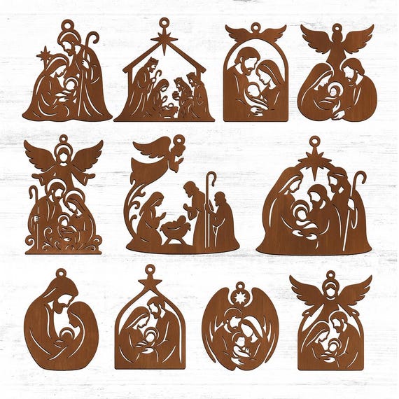 Jesus Nativity Ornament SVG Bundle – Christian Laser Cut Designs for Glowforge, Cricut (Digital Download)