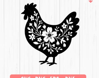 Floral Chicken SVG: Farmhouse Sign Cut File for Cricut & Silhouette