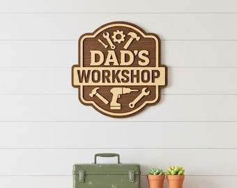 Papas Werkstatt-Schild SVG: Laser geschnittene Wanddekordatei Layered Glowforge (Digitaler Download)