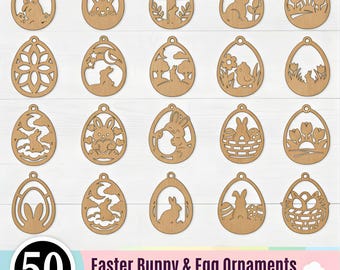 Easter Bunny Ornament SVG Laser Bundle: 50 Bunny & Egg Cut Cricut Glowforge (Digital Download)