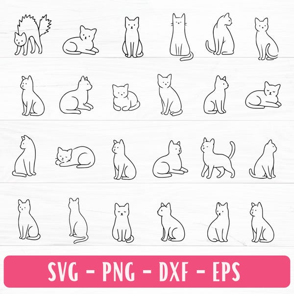 Cat Breeds Line Art SVG Bundle: Kitten Outline Drawings (Digital Download)