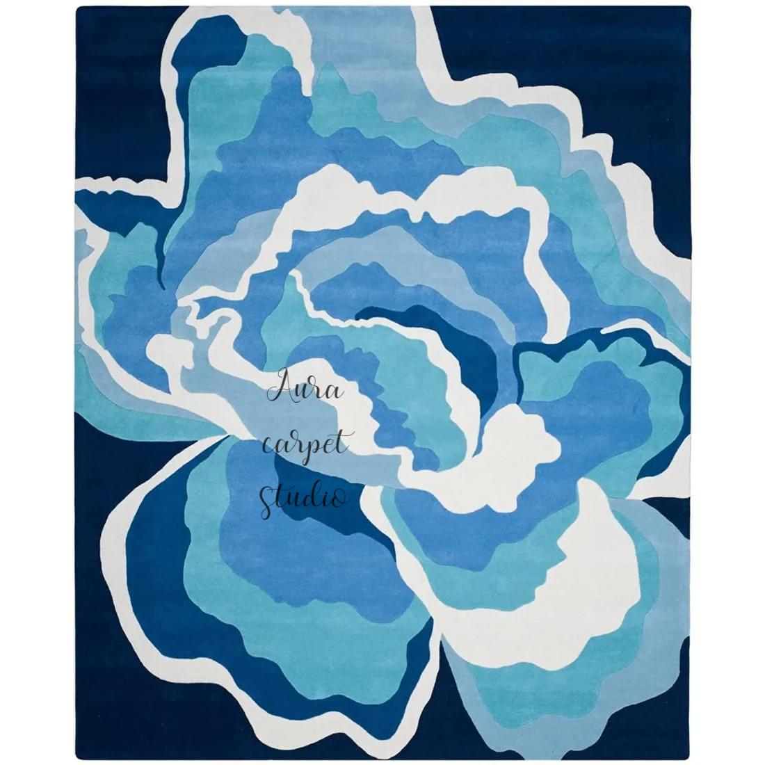 Hand tufted modern Blue Tone woolen Rug Custom size Bedroom Living Room kids Rug In New Zealand Wool Rug Multicolor Rug