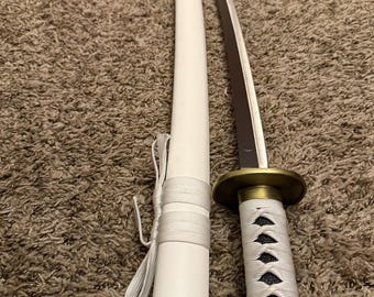 Handgemaakt samoerai-katanazwaard | Gegraveerde Japanse katana met witte schede | Aangepast kendo-oefencadeau