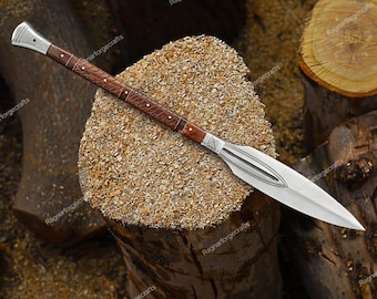 Hand Forged Carbon Steel Viking Spear | Rosewood Handle, Leather Sheath