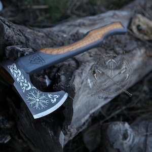 Custom Handcrafted Ragnar Viking Axe Camping Axe With Rosewood Handle & Leather Sheath Bearded Axe Handmade Gift For Him, Groomsmen Gift
