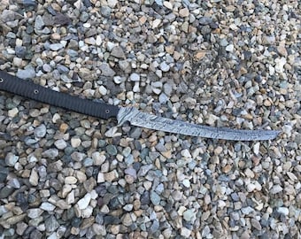 Handmade Damascus Steel Katana Sword, Full Tang Samurai Sword with Leather Sheath