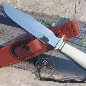 Custom Bowie Knife Handmade D2 Steel Camping Knife Full Tang Outdoor Knife With Camel Bone Handle Wedding Gift Birthday Present