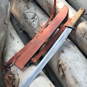 Custom Hand-Forged Bush Waki Sword-Handmade Steel Wakizashi Sword With Leather sheath-Gift For him Christmas Gift Anniversary Gift