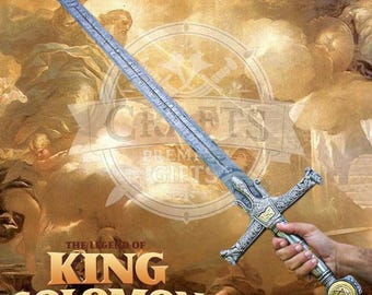 King Solomon Handmade Sword with Stainless Steel Medieval Sword Cosplay with Leather Sheath Legendary King Sword Gift for Sword Collectors