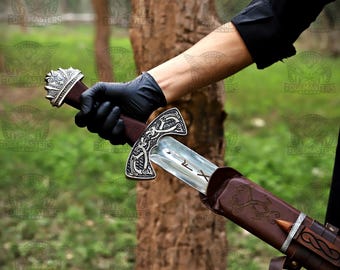 Suontaka Viking Sword Replica Handmade Stainless Steel Viking Sword with Scabbard Full Tang Sword Gift for Husband Gift for Boy Gift for Men