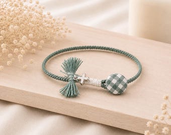 10 Sage Green Baptism Bracelets, Greek Martyrika with Silver Cross | Sage Touch