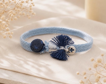 10 Handmade Blue Baptism Bracelets, Greek Martyrika with Silver Plated Cross | Aegean Wish