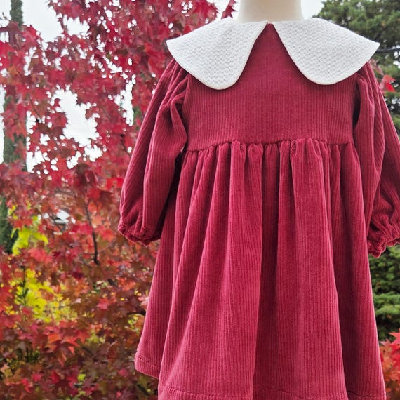 Cherry Velvet Corduroy Baby Dress, Broderie Collar, Holiday Outfit - Etsy  Israel
