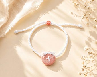 Greek Baptism Bracelet | Embroidered Cross Martyrika | Orthodox Christening Favor | Adjustable Cord Bracelet | AVRA