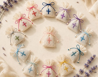 Greek Keepsake Collection | SANTORINI Organic Lavender Martyriko | Traditional Embroidered Greek Baptism Favor