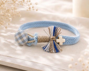 10 Boy Baptism Martyrika, Greek Orthodox Baptism Favor, Baby Blue Christening Bracelet, Aegean Sky