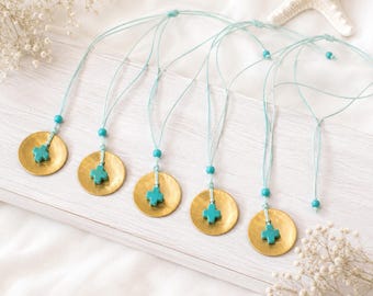 Greek Baptism Favor | Turquoise Christening Necklace | Wearable Baptism Keepsake | Gold Blessings
