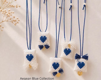 Greek Martyrika | Cross Stitch Keepsake Favor | Orthodox Baptism Favor | Aegean Blue Collection