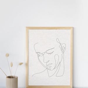 Minimalist Woman Face Fine Line Drawing — Printable Wall Art, Modern One-Line Art, Digital Download Poster
