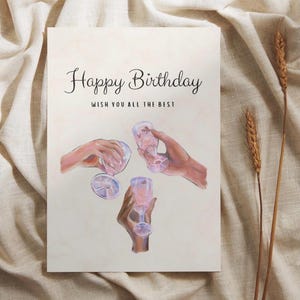 Happy Birthday Card with 3 Hands Holding Drinks | Printable Birthday Card for Women | Fun Digital Download | Cheers Birthday Card