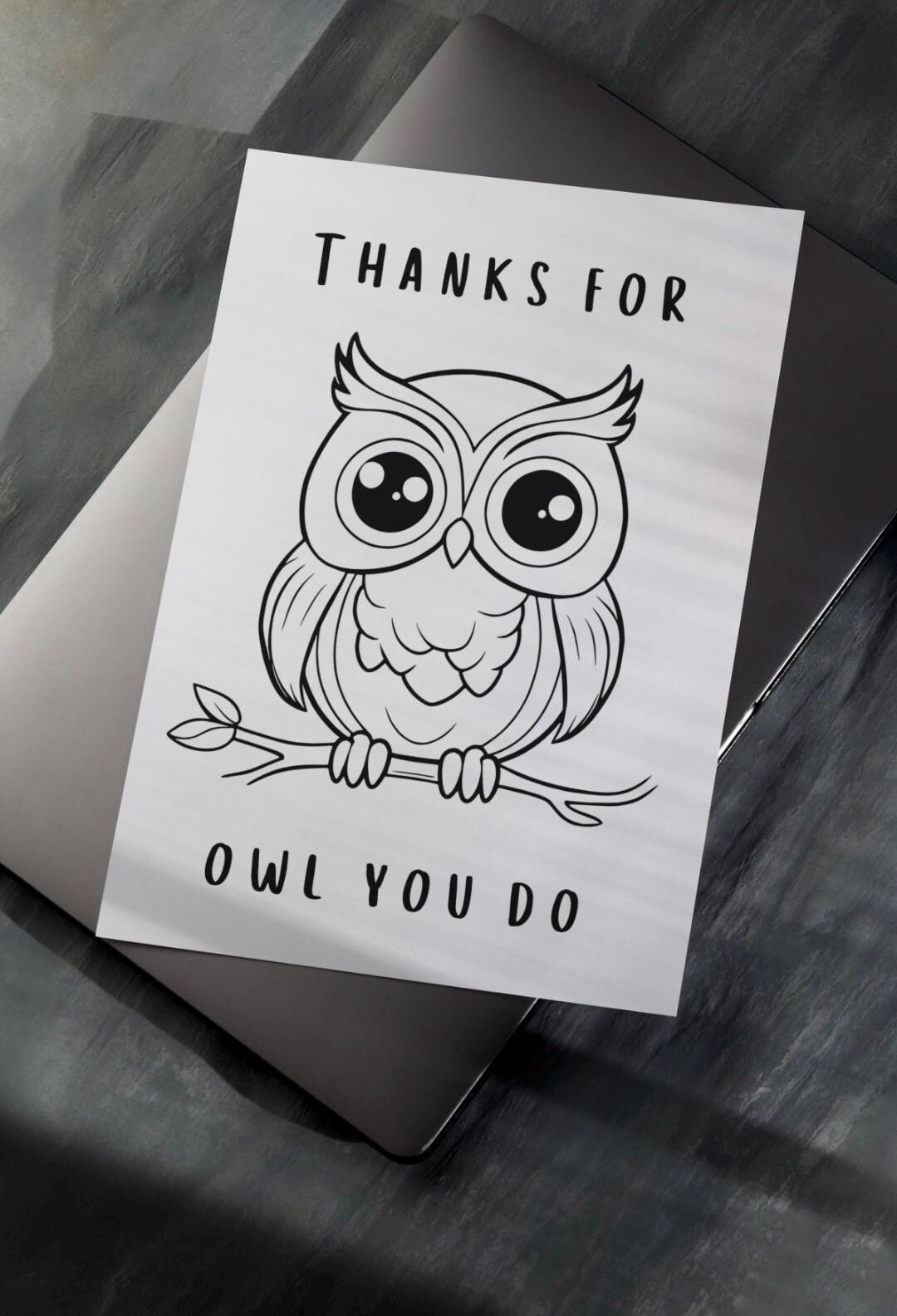 Editable Owl Thank You Card | Cute Pun Digital Download | Printable ...