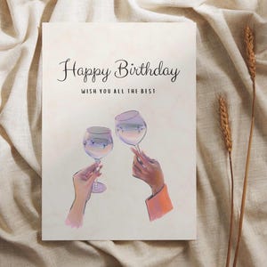 Minimalist Happy Birthday Card | Digital Download for Women | Modern Printable Birthday Card with Drinks Illustration | Instant Download