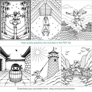 Ninja Time! Stealth and Shadows – Printable Ninja Coloring Book for Kids | 30 Unique Action-Packed Pages | Instant Download PDF
