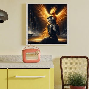 Vintage Woman With Golden Phoenix Of Light And Strength – Digital Download Printable Wall Art (3 Sizes, Instant Download) – Phoenix Series