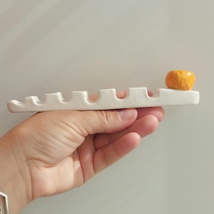 Ceramic Paint Brush Rest • Oramge Art Studio Decor • Handmade Pottery Gift for Artists