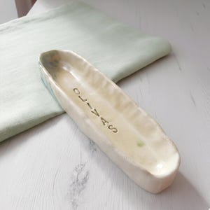 Handmade Ceramics Olive Boat in Beige and Green Stoneware • Hand Built Pottery Serving Dish • Rustic Pottery Tapas Plates