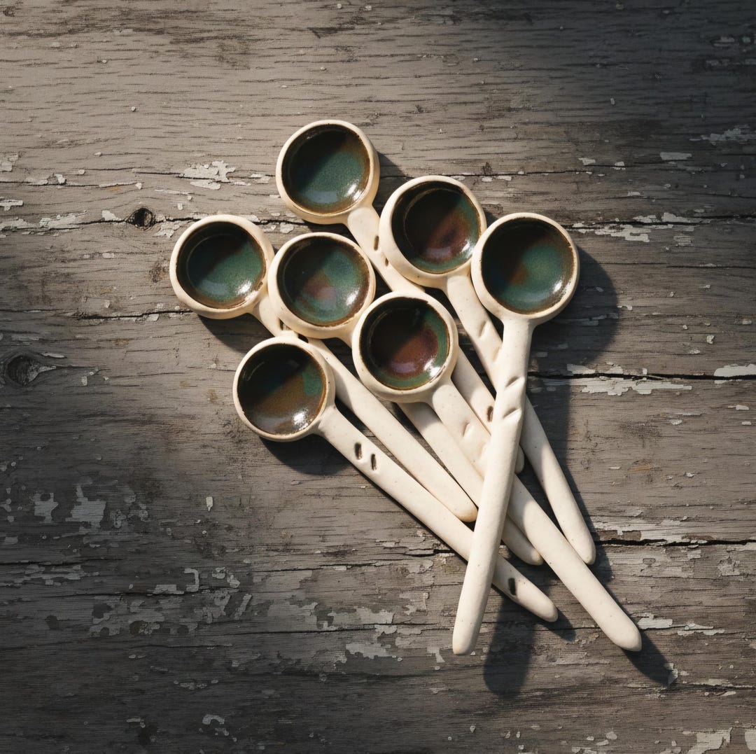 Handmade Ceramic Spoon Set of 2 • Rustic Stoneware Coffee & Salt Spoons ...