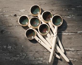 Handmade Ceramic Spoon Set • Turquoise Glaze, Stoneware Salt Spoons