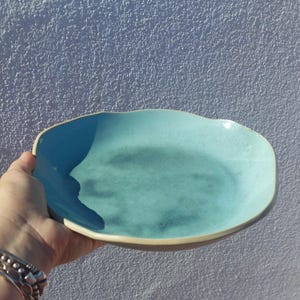 Handmade Teal Stoneware Lunch or Salad Plate with Organic Wavy Edge • The Raw Edge Collection