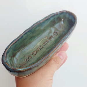 Ceramic Olive Dish in Green Stoneware Rustic Kitchen Decor• Handmade Pottery Serving Bowl • Stoneware Tapas Boat Dish