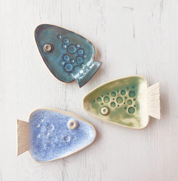 Handmade Ceramic Fish Dish • Trinket Tray, Soap Dish, Catch all Tray • Coastal Ceramic Small Plate Decor • Nautical Gift