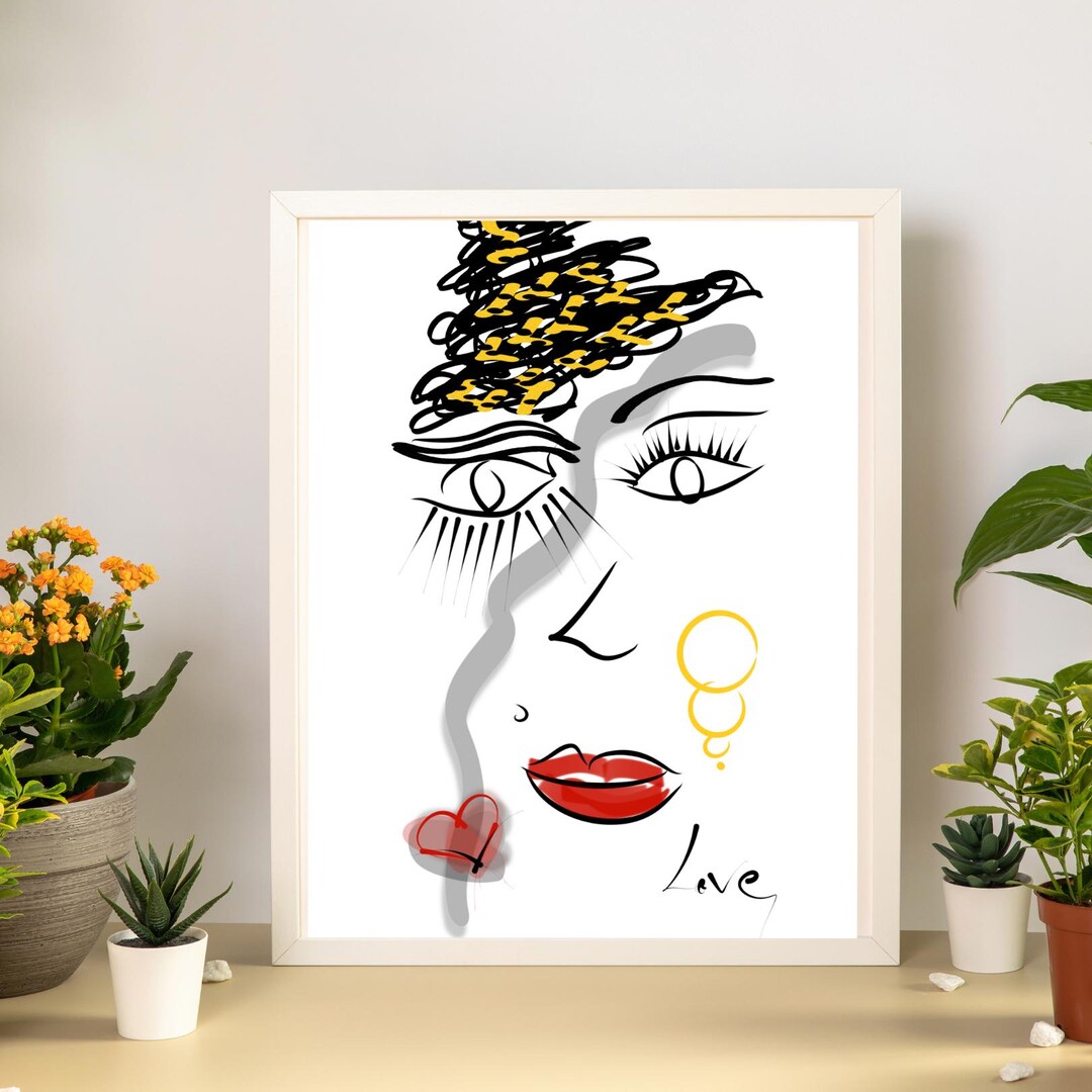 Abstract Woman Face Wall Art Printable | Minimal Line Art Portrait ...