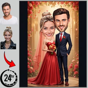 Personalized Wedding Couple Caricature: Custom Cartoon Portrait (Digital Download A4 Print Size)