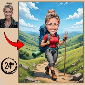 Retrato de senderismo personalizado: regalo personalizado para excursionistas (descarga digital A4 JPEG/PDF)