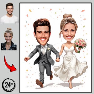 Personalized Wedding Caricature Portrait: Funny Cartoon Couple Gift (Digital Download A4 JPEG/PDF)