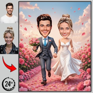 Custom Wedding Caricature Portrait: Funny Cartoon Couple Gift (Digital Download A4 Print Ready JPEG/PDF)