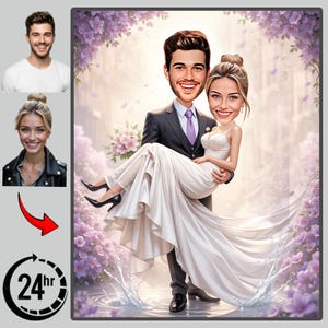 Personalized Wedding Caricature Portrait: Funny Couple Gift (Digital Download A4 JPEG/PDF)