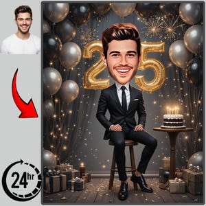 25th Boy Birthday caricature /25th Birthday Invitation /25th Birthday card /25th Birthday cake topper /25th Birthday Invitation, gifthim
