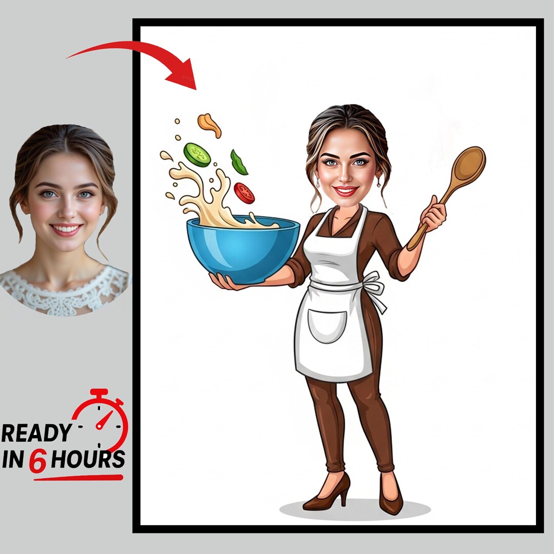 Custom Female Chef Caricature | Personalized Cooking Portrait | Gift ...